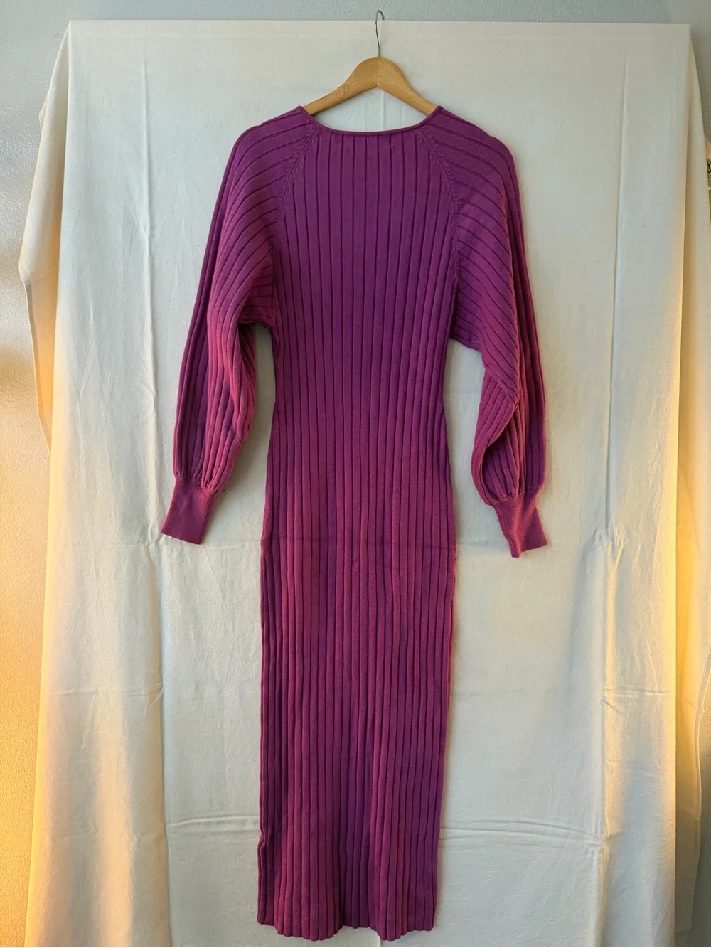 Free People Magenta Ribbed V-Neck Maxi Sweater Dress